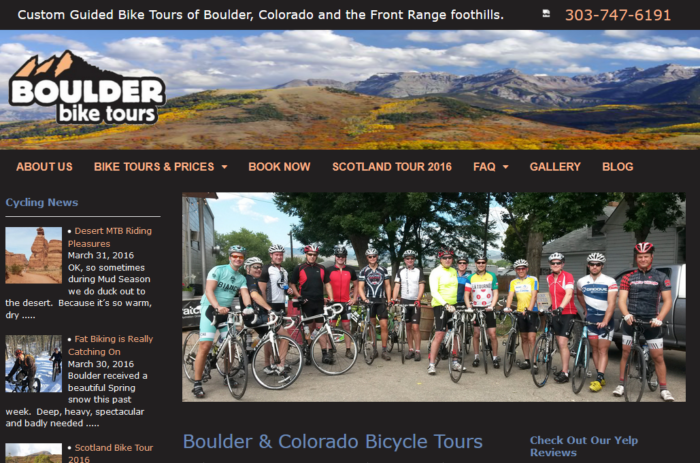 Boulder Bike Tours website screenshot